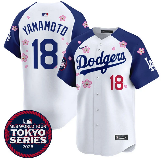 Men Los Angeles Dodgers #18 Yamamoto Tokyo Series 2025 white Limited Stitched Jersey style 2